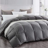 Topllen Down Feather Comforter Queen Size, All Season Duvet Insert, 100% Cotton Shell, Soft and Breathable Bedding with 8 Corner Tabs (90 x 90, Grey) Topllen