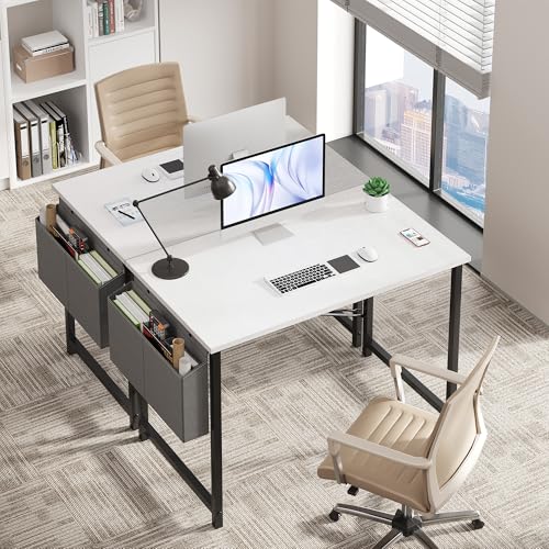 OLIXIS Computer Desk 44 Inch Home Office Desks for Small Spaces, Gaming Writing Study Work Table with Storage Bag for Bedroom, White OLIXIS