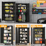 PAOFIN 71''H Tall Metal Garage Storage Cabinet with Wheels,Steel File Cabinets with 2 Doors and 4 Adjustable Shelves for Home Office, Warehouse, Required Assembly,Black PAOFIN