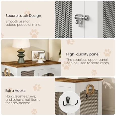 CHOEZON Wooden 30.1" Dog Crate Furniture, Farmhouse Pet Cage End Table with Secure Lock, Ventilated Mesh for Medium Dogs, Dog Kennel Furniture for Living Room, Bedroom, White and Walnut MGW02WL CHOEZON