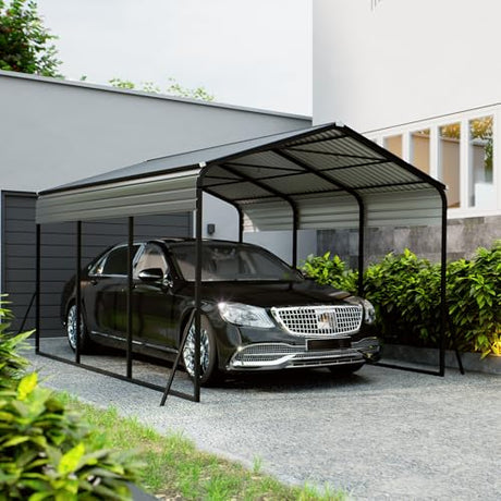10x15 FT Metal Carport, Heavy Duty Carports Canopy with Galvanized Steel Frame & Roof, Outdoor Garage Car Port for All-Weather, Outdoor Galvanized Shelter for Car, Boats and Truck Reljofum