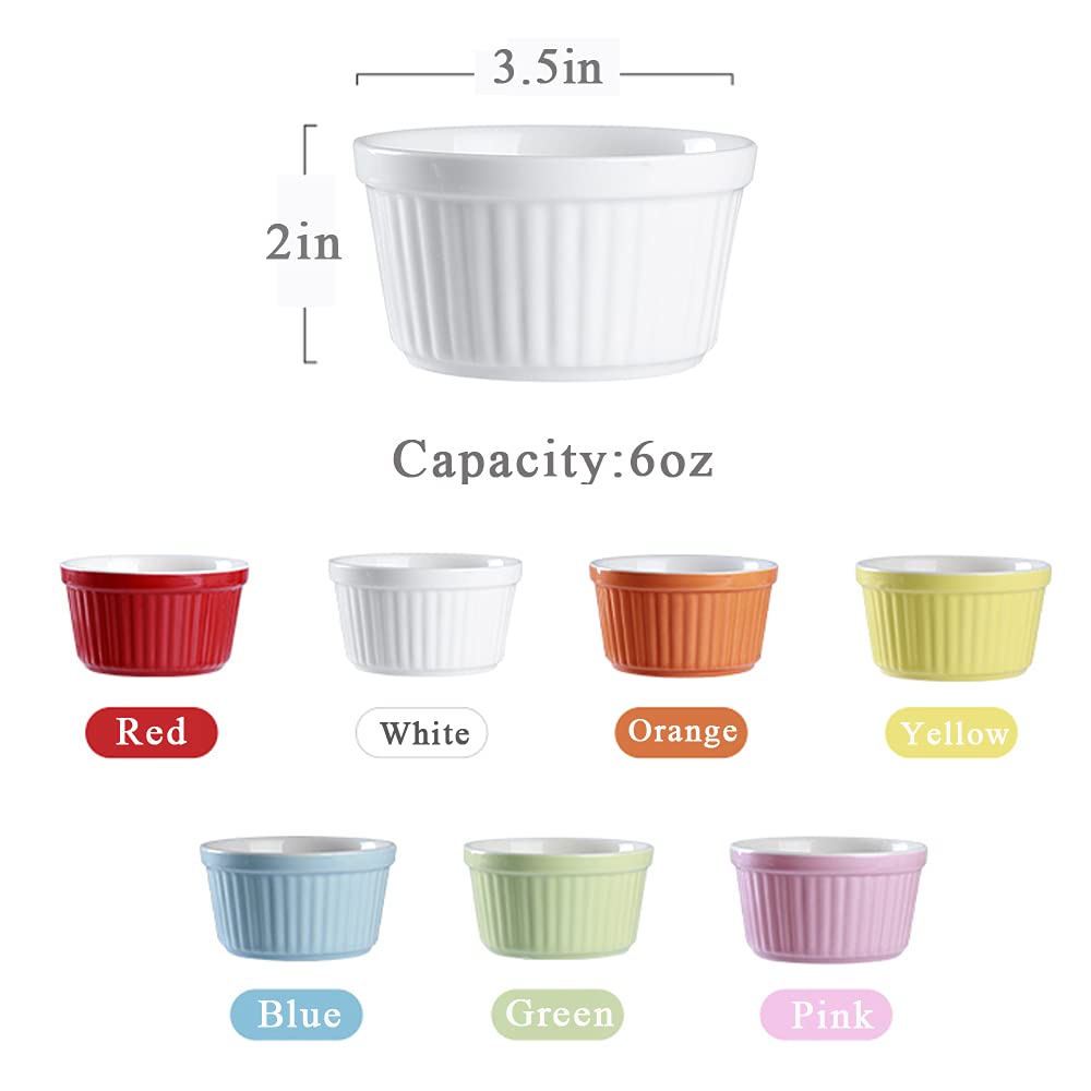 YAZYLIFE Ramekins 6oz Oven Safe,Creme Brulee Ramekins and Souffle Dishes,Porcelain Ramekin Baking Bowls,Dipping Sauce Dish.Pudding Cups,Set of 6,Colorful. (Colorful) YAZYLIFE