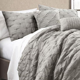 Lush Decor Ravello Pintuck Comforter Set - Luxe 5 Piece Textured Bedding Set - Traditional Glam & Farmhouse Inspired Bedroom Decor - King, Gray Lush Decor