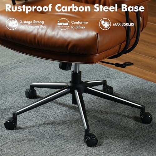 High Back Executive Office Chair with Comfortable Deep Seat,Brown PU Leather Modern Office Chair,Ergonomic Big and Tall Computer Desk Chair with Lumbar Support(Light Brown) weaxty W