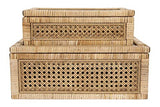 Creative Co-Op Modern Decorative Rectangle Woven Rattan and Wood Display Boxes with Glass Top, Set of 2 Sizes, Natural Finish Creative Co-Op
