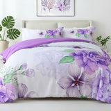 Heymybed Floral Comforter Set Queen Size, 3 Pieces Elegant Purple Floral Bed in a Bag, Soft Microfiber Botanical Flower Bedding Set with 2 Pillowcases for All Season 90"×90" Heymybed