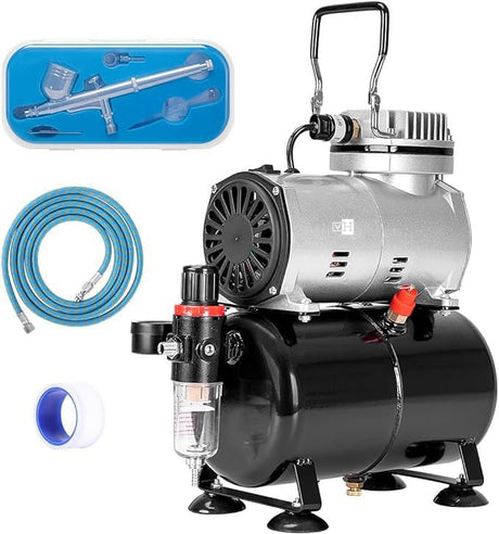 VIVOHOME Airbrush Kit with 1/5 HP Professional Air Compressor with 3L Tank, Quiet Air Brush Paint System Set with 0.3mm Dual Action Airbrush Gun and Tape, Gravity Feed VIVOHOME