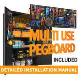 Upgraded Tall & Wide Metal Storage Cabinet with Doors & 4 Adjustable Shelves | Heavy-Duty Black Lockable Garage Cabinet with Wheels & Pegboard for Office, Gym, Basement, Warehouse (Black) basenji