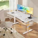 Veken 63 x 28 Inch Electric Standing Desk, Sit to Stand Up, Work Home Office Computer Table for Study, Walking Pad, Writing, and Games, Wooden Desktop Desks, White Veken