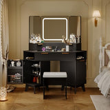 Garvee Corner Makeup Vanity Desk, Modern Vanity Desk with HD Triple Mirror, Corner Vanitys with Clear Glass Top, Fluted Makeup VanityDesk Garvee