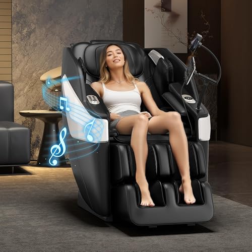 Redcamp Massage Chair Full Body: Zero Gravity with SL Track, 3D Robot Hands, Heat, Airbag Massage, Foot Roller, Bluetooth, Body Scan, LED Remote, Wireless Phone Charging,Black Redcamp