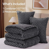 BEDELITE Fluffy King Size Comforter Set - Grey Fleece Soft Comforter for King Size Bed, Luxury Warm Bedding Set for Winter, Fuzzy Bed Set 3 Pieces (1 Comforter, 2 Pillowcases) BEDELITE