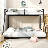Zevemomo Twin Over Full Bunk Bed, Metal Low Profile Bunkbeds with Full-Length Guardrail and Ladder, Space Saving, No Boxing Spring Needed, Black Zevemomo