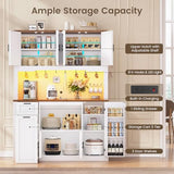 Itaar 71" Pantry Cabinet with Charging Station and LED Light, Kitchen Pantry Cabinet with Microwave Stand, 47.2" Wide Kitchen Storage Cabinets with Storage Cart 3 Tier for Dining Room, White Itaar