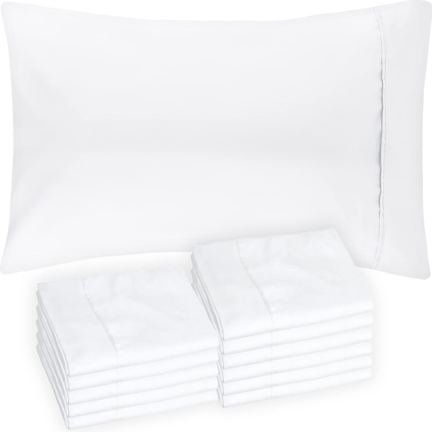 Queen White Pillow Cases Set of 6 - Bulk 12 Pack with Envelope Closure - Soft Microfiber Material for Comfortable Sleep, Sublimation and Air BnB Essentials