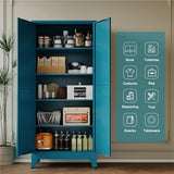 YAUWOH 71''Metal Cabinet with 4 Adjustable Shelves,5-Tier Pantry Storage Cabinet,Kitchen Pantry Cabinet for Living Room,Dining Room, Blue YAUWOH