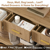 Fluted Console Table with Drawers, 47" Narrow Entryway Table with 3 Drawers and Open Storage Shelf, Long Sofa Tables Modern Behind Couch Tables for Living Room, Foyer and Hallway Luoxiao