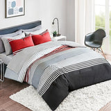 Comfort Spaces Comforter Sets with Sheets - Bed in a Bag 9 Pieces Teen Bedding Sets , Red and Grey Stripes Bedding Full, College Full Bed Set with 2 Side Pockets Bedroom Organizer Comfort Spaces