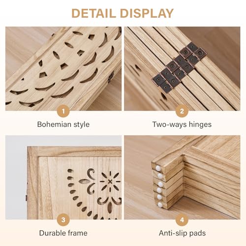 66.9Inch Wooden Room Partition - 6 Panels Boho-Styled Space Room Divider for Home/Office, Headboard & Yoga/Photo/Video Call Backdrop (Natural) Svimi
