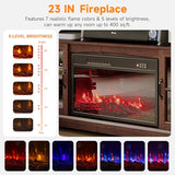 Breezestival 58" Fireplace TV Stand, Modern Entertainment Center for TVs Up to 70”, TV Console with Storage Cabinets, Media Console for Living Room, Brown TV Stand and Black Fireplace Breezestival