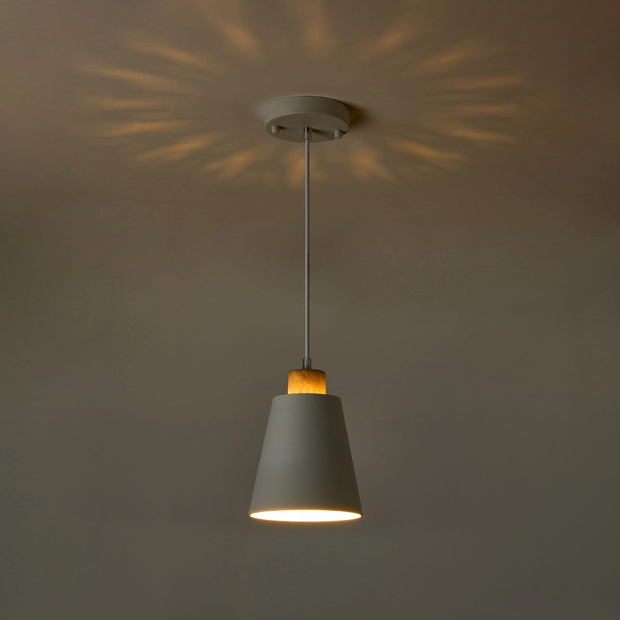 FISGONI White Pendant Light Kitchen Island Wood Pendant Lighting Mini Modern Hanging Light Small Pendant Light Fixture for Dining Room,Bar,Bedroom,Adjustable Cord,5.94 inch,1 PCS FISGONI