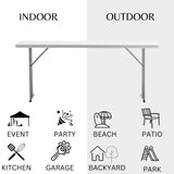 BTEXPERT White Set of 5 6-Foot-72 Long Granite Plastic Folding Seminar Training Table Portable 18" Wide Narrow, 29" High, Events Indoor Outdoor Lightweight BTEXPERT