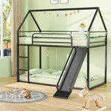 Varmsteda Bunk Bed Twin Over Twin for Kids with Slide and Ladder, Metal Floor Bunk Bed Frame with Full-Length Guardrail, Space-Saving Bunk Beds, Black Varmsteda