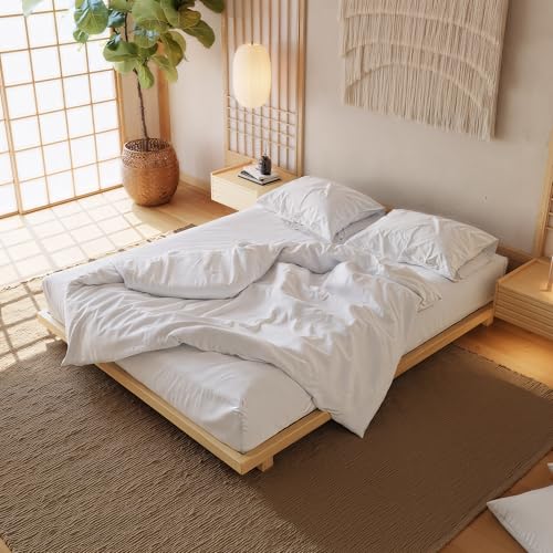 homary Japanese Style Bed Frame, 6.3" Low Profile Tatami Platform Bed Frame with Carbon Steel Slats & Wood-Finished Metal Floor Frame, No Box Spring Needed, Fits Queen Mattress homary