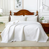 Aqzuxira White 100% Cotton Quilt Set King Size, 3 Piece Modern Textured Bedspread with Coin Pattern, Lightweight Crinkly Coverlet Sham Set, Soft Minimalist All Season Bedding, Garment-Washed Aqzuxira