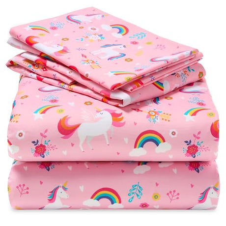 Joiedomi Kids Full Sheet Set Unicorn - 4 Piece Soft Microfiber Bed Sheets - Deep Pocket Wrinkle Free, Cozy Toddler Bedding Set, Fade Resistant Breathable for Boys Girls Teens Joiedomi