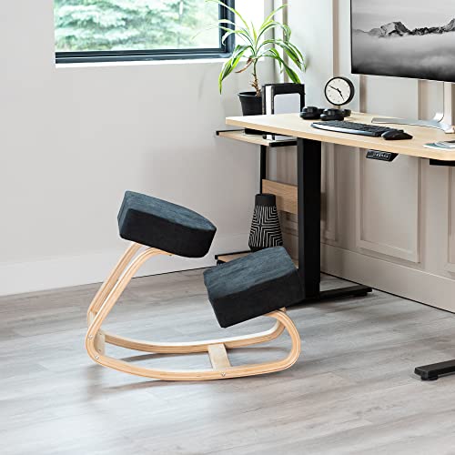 VIVO Wooden Rocking Kneeling Chair, Ergonomic Home Office Stool Posture Seat, Thick Black Cushions, Light Wood Frame, CHAIR-K04R VIVO