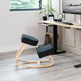 VIVO Wooden Rocking Kneeling Chair, Ergonomic Home Office Stool Posture Seat, Thick Black Cushions, Light Wood Frame, CHAIR-K04R VIVO