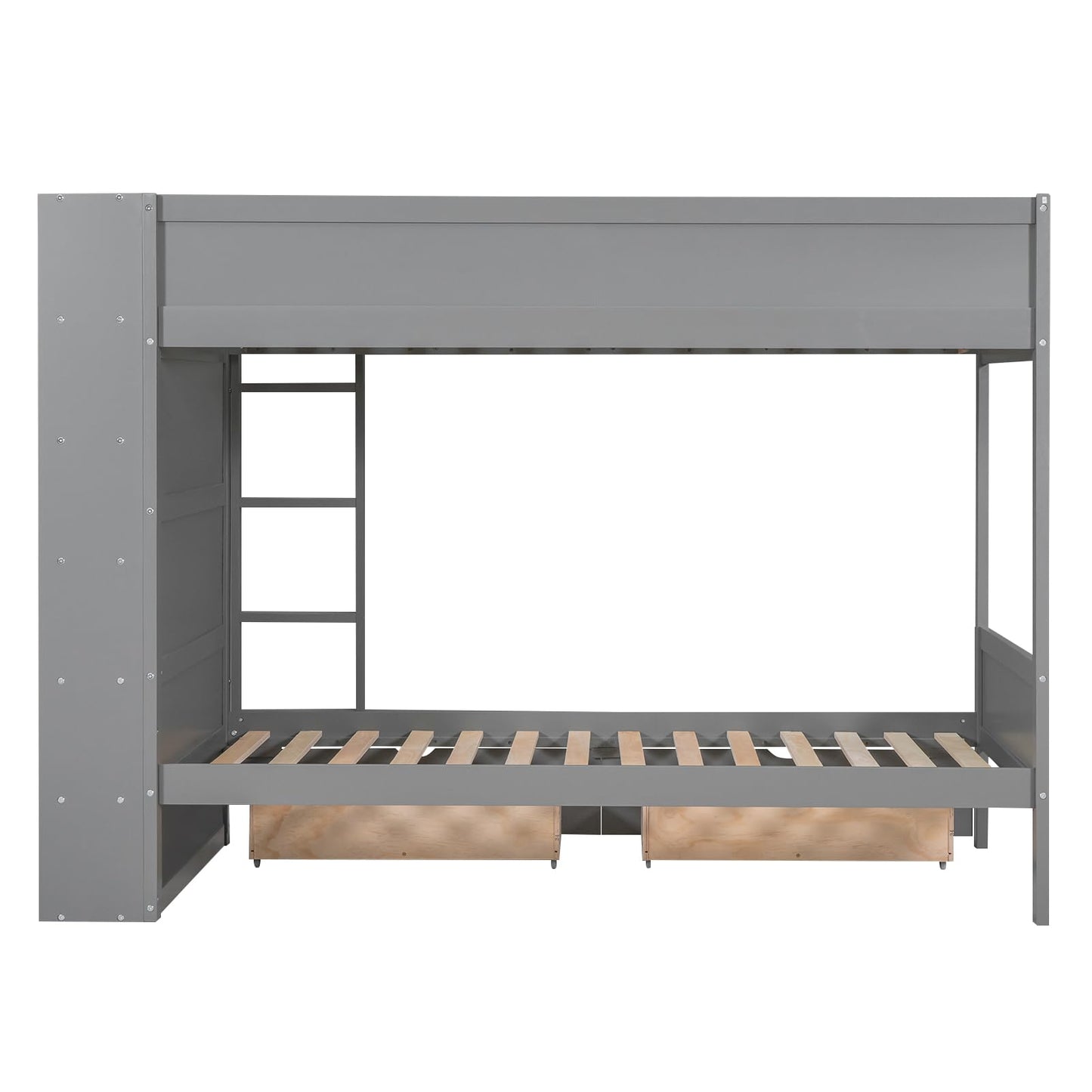 Harper & Bright Designs Twin Over Twin Bunk Bed with Storage, Wood Bunk Bed Frame with 2 Drawers and Multi-Layer Cabinet, Gray