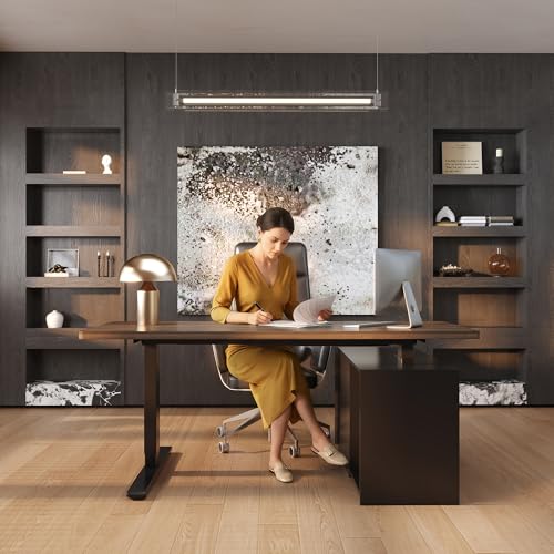 FLEXISPOT 71" Executive Standing Desk with Drawers & PC Case, Secretary Desk with Dual Motor Lift, 222 LBS Capacity, 1" Thick Desktop, Ideal for Home Office Workstation, Black Walnut, 3 Packages FLEXISPOT