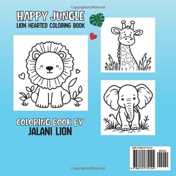 Happy Jungle: Lion Hearted Coloring Book for Adults and Kids, Bold and Easy Designs for Relaxation Featuring Animals, Cute Things and Many More WoodArtSupply