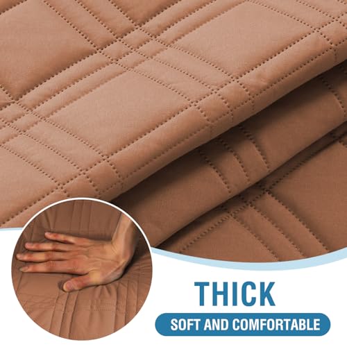 H.VERSAILTEX 100% Waterproof Futon Cover Reversible Futon Slipcover Armless Sofa Slipcover Furniture Protector Seat Width Up to 70" Washable with Adjustable Elastic Strap Anti-Slip, Terracotta/Beige H.VERSAILTEX