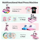 Slendor Heat Press Machine 12x15 inch, 5 in 1 360-Degree Swing Away Digital T Shirt Pressing Machine Multifunction Heat Transfer Sublimation Combo for T Shirts Mugs Hat Plate Cap Slendor