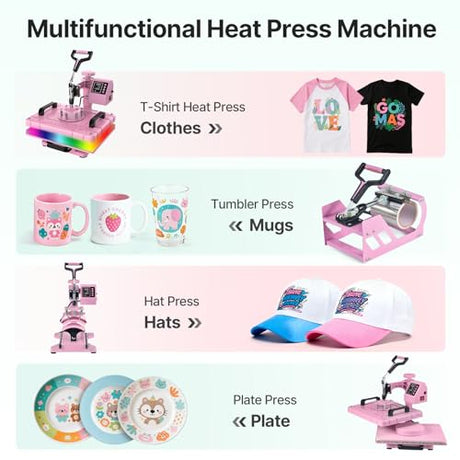 Slendor Heat Press Machine 12x15 inch, 5 in 1 360-Degree Swing Away Digital T Shirt Pressing Machine Multifunction Heat Transfer Sublimation Combo for T Shirts Mugs Hat Plate Cap Slendor