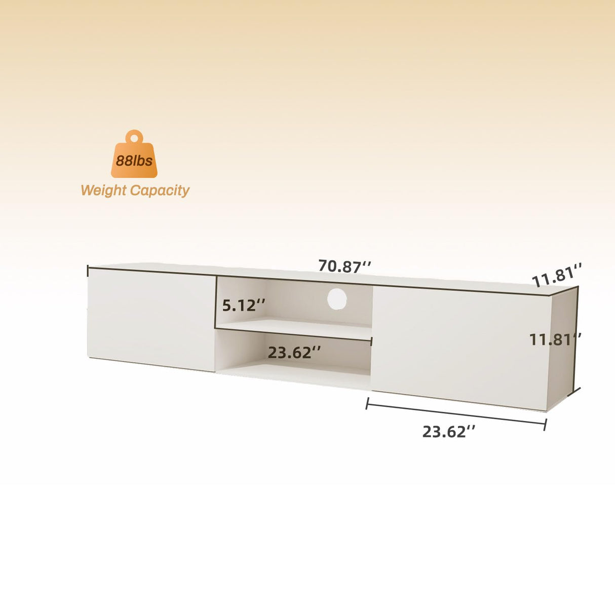 TIMSATIO Floating TV Stand Wall Mounted,70" Floating Entertainment Center for 60" 70" 80",Floating Shelf for Under tv, 3 Cabinet TV Console,Media Console for Living Room (Off-White) TIMSATIO