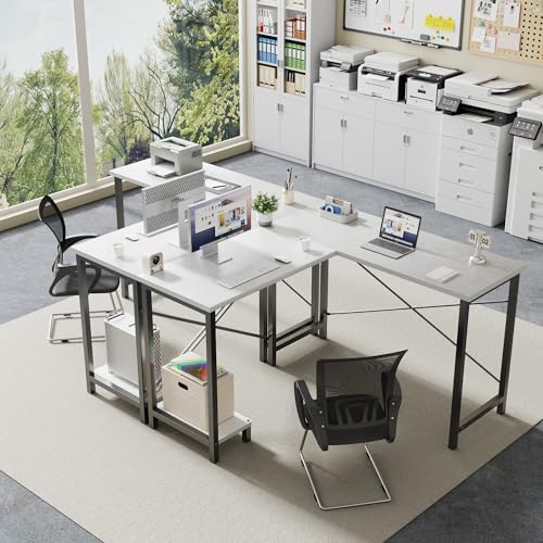 DUMOS L Shaped Desk, Computer Gaming Desks Corner Office Table with CPU Shelf for Home Study Writing Work Station 50 Inch, White DUMOS