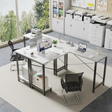 DUMOS L Shaped Desk, Computer Gaming Desks Corner Office Table with CPU Shelf for Home Study Writing Work Station 50 Inch, White DUMOS