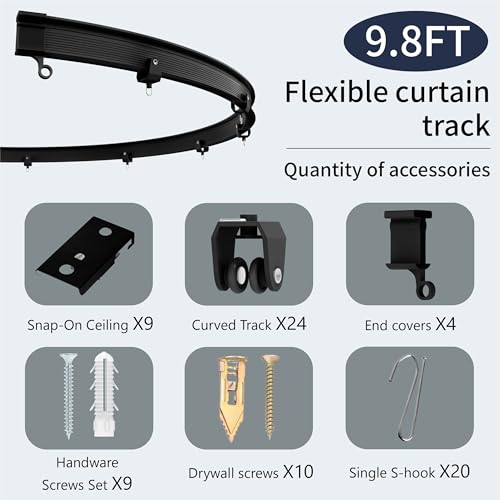 Sovtfides Blackout Curtains, Black 1 Panel W105 x L84in, with Ceiling Curtain Track Black 9.84ft, Thermal Insulated Sliding Door Room Divider Sovtfides