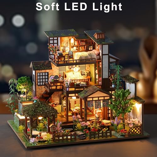 ISSEVE DIY Miniature House Kit, Tiny House Dollhouse Kit for Adults, Mini House Building Kits, Miniature Kit Adult Craft Diorama Kit Home Bookshelf Decoration, Birthday Gifts (Bamboo Spring Courtyard)