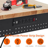 ACONEE 48" Adjustable Workbench, Heavy Duty Workstation 2000 LBS Load Capacity, Rubber Wood Top Workstation with 4 Rolling Casters, Power Outlets, Metal Frame, Wood Top Workbench for Workshop Garage ACONEE