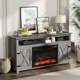 YESHOMY Fireplace TV Stand for Television up to 65+ Inch with Storage and Farmhouse Barn Doors, Entertainment Center with Cabinet and Shelves, Media Console for Living Room, Gray Wash YESHOMY