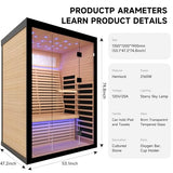OUTEXER 2 Person Infrared Sauna Room Far Infrared Saunas Home Canadian Hemlock Indoor 2100W Low-EMF Dry Saunas with Oxygen Bar 7 Color Therapy 53.1 * 47.2 * 74.8inch OUTEXER