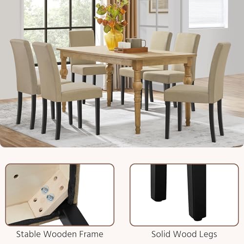 Yaheetech Dining Chairs Set of 2 Fabric Upholstered Parson Kitchen Chairs with Padded Seat and Solid Wood Legs for Dining Room/Restaurant, Khaki Yaheetech