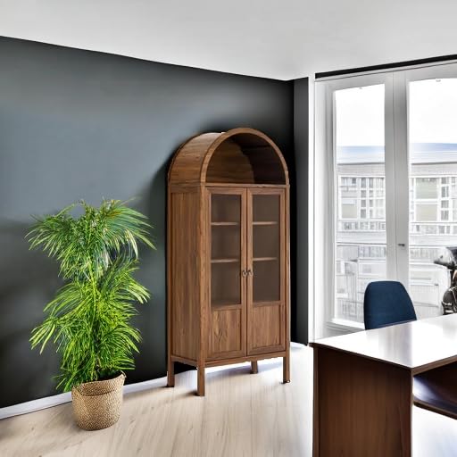 Modway Tessa Arched 71" Tall Storage Display Cabinet in Walnut Wood Grain Modway