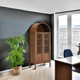 Modway Tessa Arched 71" Tall Storage Display Cabinet in Walnut Wood Grain Modway