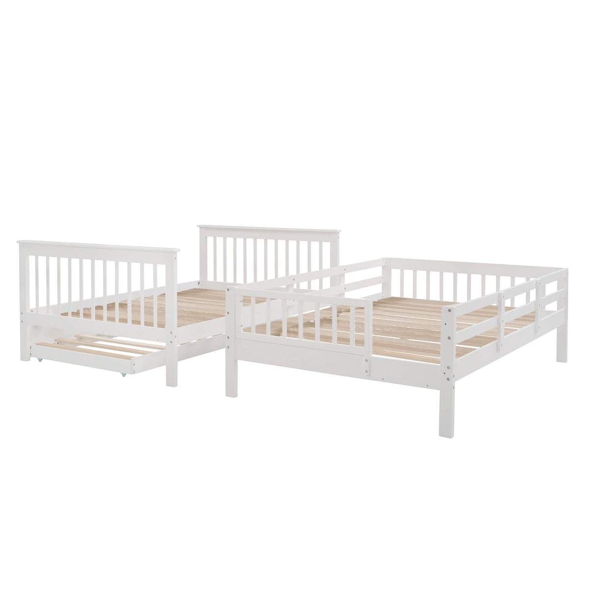 Harper & Bright Designs Full Over Full Bunk Beds with Twin Size Trundle and Stairs, Wood Bunk Bed with Storage Shelves and Guard Rail, Full Size Bunk Bed Frame for Kids, Teens, Adults (Full, White) Harper & Bright Designs